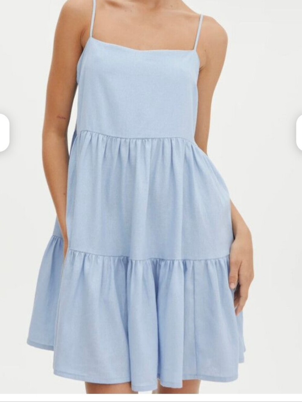 Glassons Blue Linen Blend Tiered Sleeveless Mini Dress 12